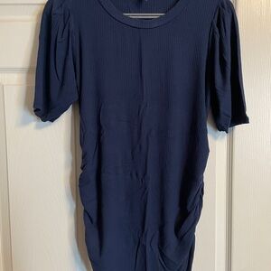 Navy Blue Ribbed Short Sleeve Maternity Top